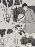 Huntsman and hounds by Robert Bevan, Lithograph on grey/green card, sold Jun 2018