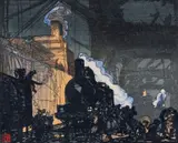 In the docks by Urushibara Mokuchu, Woodcut, sold Jun 2018