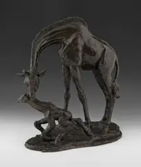 Giraffe with her young Signed and dated 1969 and with the stamp of the Morris Singer Foundry London Bronze 38cm high by William Timyn, 1969, Bronze, sold Jun 2018
