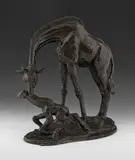 Giraffe with her young Signed and dated 1969 and with the stamp of the Morris Singer Foundry London Bronze 38cm high by William Timyn, 1969, Bronze, sold Jun 2018