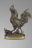 A large 19th century bronze group of a cockerel looking down at a sparrow, on a naturalistic base by Alphonse Alexandre Arson, bronze, sold Apr 2018