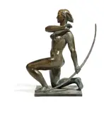 An Art Deco bronze figure of Diana, kneeling holding her bow, the plinth base signed and dated 'AXEL POULSEN 1942 by Axel Poulsen, bronze, sold Apr 2018