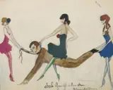 Riding lesson watercolour on paper, mounted signed Dodo top right and annotated 34 x 26.5cm by Dorte Clara Dodo Burgner, watercolour on paper, sold Mar 2018