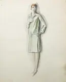 Woman in a Green Coat pencil and wash on paper unsigned 54.5 x 44cm (sheet) by Dorte Clara Dodo Burgner, pencil and wash on paper, offered Mar 2018