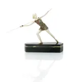 Javelin Thrower a cold painted bronze and ivory figure on shaped polished black slate and green veined onyx base, incised F Preiss to base 39cm by Ferdinand Preiss, bronze and ivory, offered Mar 2018