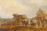 A mail coach before a farmstead by Charles Cooper Henderson, Oil on board, sold Mar 2018