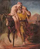 The Good Samaritan Oil on board 27 x 22.5cm; 10½ x 9in by Frederick Walker, Oil on board, offered Mar 2018
