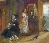An interior scene with a dog chasing a cat and kittens Signed Oil on card or paper 17.5 x 19.5cm; 7 x 7¾in by Henry Bowler, Oil on card or paper, offered Mar 2018