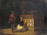 At the Tomb Signed and dated 1857 Oil on canvas 46 x 58.5cm; 18 x 23in by Charles Leslie, 1857, Oil on canvas, offered Mar 2018
