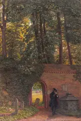 The curfew tolls the knell of parting day Signed and dated 1863 Oil on canvas 57.5 x 38cm; 22½ x 15in by Walter Field, 1863, Oil on canvas, sold Mar 2018