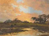 The Evening Breeze Signed and dated 1879, also signed, titled and dated verso Oil on board 22 x 30.5cm; 8½ x 12in by Alfred Dawson, 1879, Oil on board, sold Mar 2018