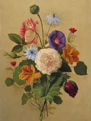 Still life of nasturtiums, poppies, a rose and nigella Oil on canvas 40 x 29cm; 15 x 11¼in by Adolf Senff, Oil on canvas, sold Mar 2018