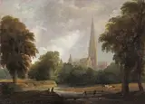 Salisbury Cathedral from the meadows Oil on canvas 40 x 54cm; 15¾ x 21¼in by Joseph Farington, Oil on canvas, sold Mar 2018