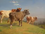 Cattle on a hillside Signed Oil on canvas 60 x 79cm; 24 x 31in by Adolf Mackeprang, Oil on canvas, sold Mar 2018