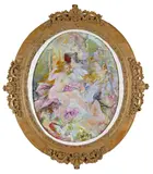 A Cythere Oil on canvas laid down on board, oval in a carved wood frame 49.5 x 39cm; 19½ x 15¼in (72 x 64cm; 28¼ x 25¼in frame size) by Alexandre Claude Louis Lavellay, Oil on canvas laid down on board, oval in a carved wood frame, sold Mar 2018