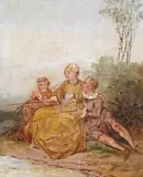 The Anglers Oil on canvas laid on panel 19.5 x 15cm; 7¾ x 5¾in by Augustus Jules Bouvier, Oil on canvas laid on panel, offered Mar 2018