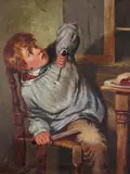 Swatting the Wasp Signed and dated 1866 Oil on board 38 x 31cm; 15 x 12in by William Penny, 1866, Oil on board, sold Mar 2018