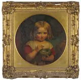 Portrait of a young girl with a bird’s nest by Eden Upton Eddis, Oil on canvas, circular, offered Mar 2018
