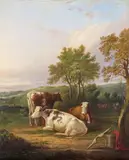 A milkmaid and cattle in a landscape Signed Oil by Herbert Clayton Desvignes, Oil on canvas, sold Mar 2018