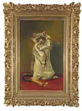 A cat and pipe Signed and indistinctly dated Oil on canvas 58 x 37cm; 23 x 14½in by August Pollak, Oil on canvas, sold Mar 2018