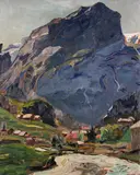 Alpine landscape near Val D’Isere Signed Oil on panel 61 x 50cm; 24 x 20in by Joseph-Victor Communal, Oil on panel, sold Mar 2018
