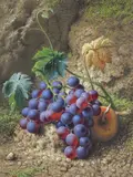 Still life of grapes and and apple on a forest floor Signed Watercolour with bodycolour 31 x 23cm; 12½ x 9in by Frederick Thomas Baynes, Watercolour with bodycolour, sold Mar 2018