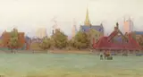 Vincent Square, London with cricket pavilion Dated 1899 Watercolour 16 x 30cm; 6¼ x 12in by Henry Robertson, 1899, Watercolour, sold Mar 2018