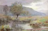 Cattle in a meadow by a river with willows Signed by Wilmot Clifford Pilsbury, Watercolour, sold Mar 2018