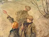 Study of three boys playing Signed Watercolour over pencil 16.5 x 21.25cm; 6½ x 8½in by Archibald Standish Hartrick, Watercolour over pencil, sold Mar 2018