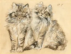 'Great Friends' a study of two cats by Ri Arthur Wardle, charcoal and crayon, sold Oct 2014