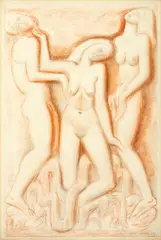 Three nude female figures by Gilbert Ledward, red chalk and pencil, sold Oct 2014