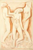 Three nude female figures by Gilbert Ledward, red chalk and pencil, sold Oct 2014