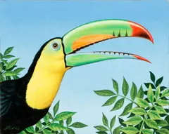 Toucan by Fred Aris, oil on board, sold Oct 2014