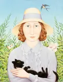 Woman and Cat by Fred Aris, oil on canvasboard, sold Oct 2014