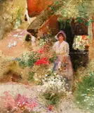 Picking Flowers in the Garden; Making Hay by Thomas Mackay, watercolour, sold Oct 2014