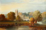 Punting by Magdalen College, Oxford by English School, late 19th Century, oil on canvas, sold Oct 2014