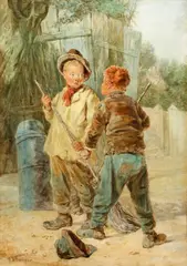 Confrontation by Joseph H. Barnes, watercolour, offered Oct 2014