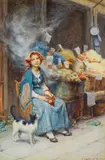 The vegetable seller by Percy Harland Fisher, watercolour, sold Oct 2014