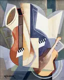 Cubist Composition with Guitar and Violin by Aurel Richter, pencil and gouache on board, sold Sep 2014