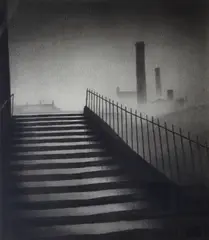 Town steps and chimneys by Trevor Grimshaw, pencil, sold Sep 2014