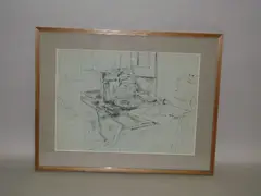 'Still life, desk top'; and 'Flower Studies' by Reginald Brill, pen ink and wash, offered Sep 2014