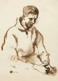 'The Soldier' by Keith Vaughan, pen, sepia ink and wash, sold Sep 2014