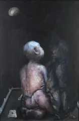 Mother and Child by Chris Gollon, oil on board, offered Sep 2014