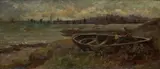 Fishing fleet in the harbour, Port St Mary, Isle of Man, from across the bay by James Aitken, oil on panel or board, sold Sep 2014