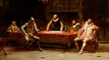 A Conspiracy by Alfred Holst Tourrier, oil on canvas, sold Sep 2014