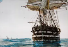 Frigate approaching by Anton Melbye, watercolour, sold Sep 2014