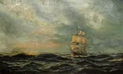 Ship in full sail by Edwin Hayes Rha, oil on canvas, sold Sep 2014
