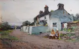 Village scene with figures conversing by Creswick Boydell, sold Sep 2014