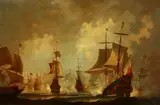 A naval engagement by Jacob Adriaensz Bellevois, oil on canvas, sold Sep 2014