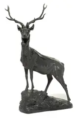 French patinated bronze model of a stag by Alfred Barye, patinated bronze, offered Dec 2014